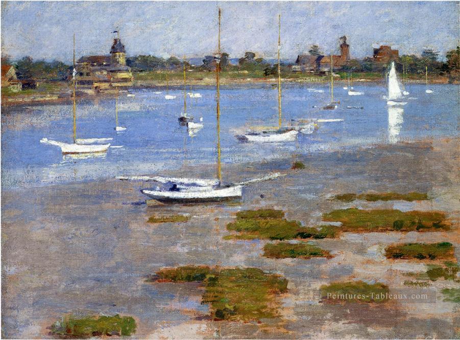 Marée basse The Riverside Yacht Club Impressionisme Bateau Théodore Robinson Paysage Peintures à l'huile